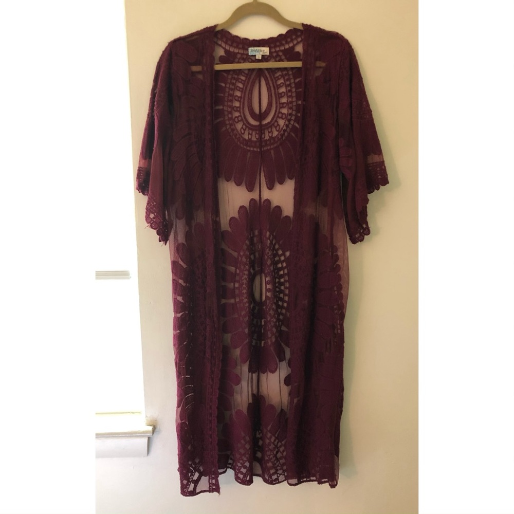 Burgundy Lace Kimono